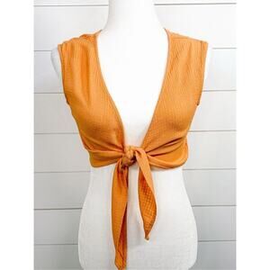 Whimsy + Row Women's Lightweight Tie-Front Sleeveless Cropped Top Orange Size XS